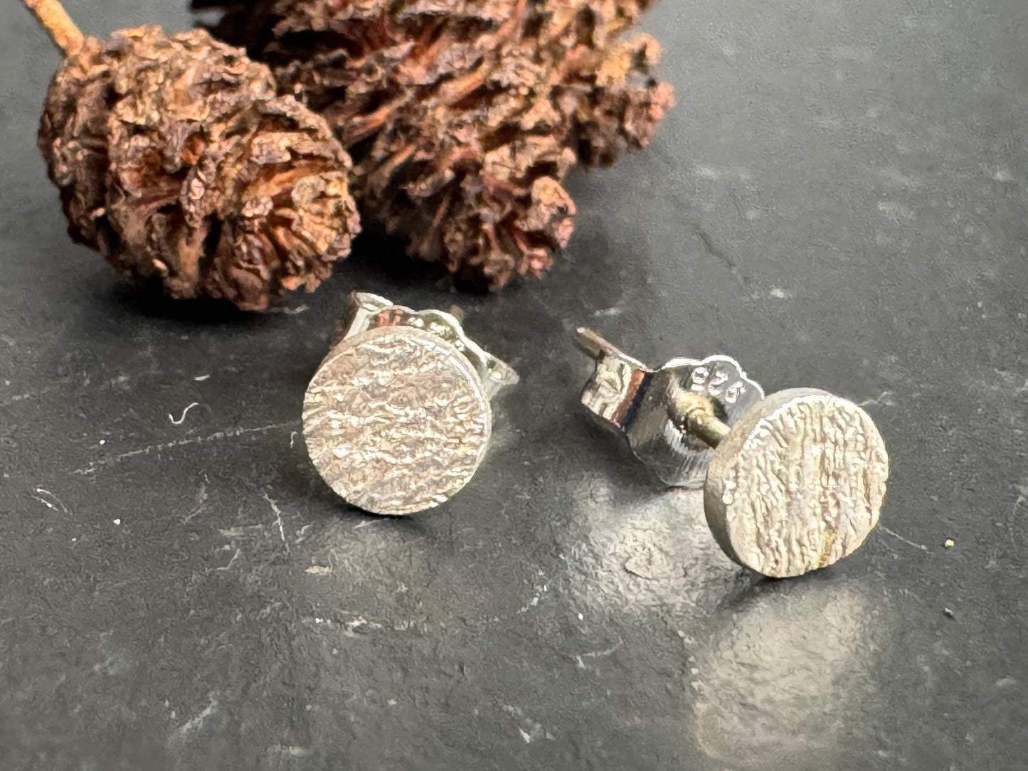 Handmade fine silver ripple heart stud earrings