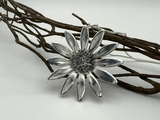 Large Daisy pendant necklace made from recycled sterling silver