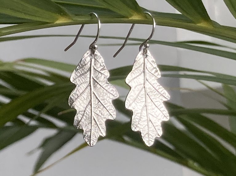 Handmade Fine Silver Baby Oak Leaf dangle earrings
