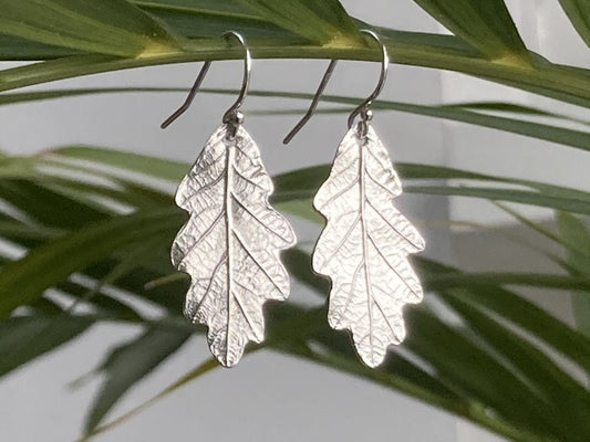 Handmade Fine Silver Baby Oak Leaf dangle earrings