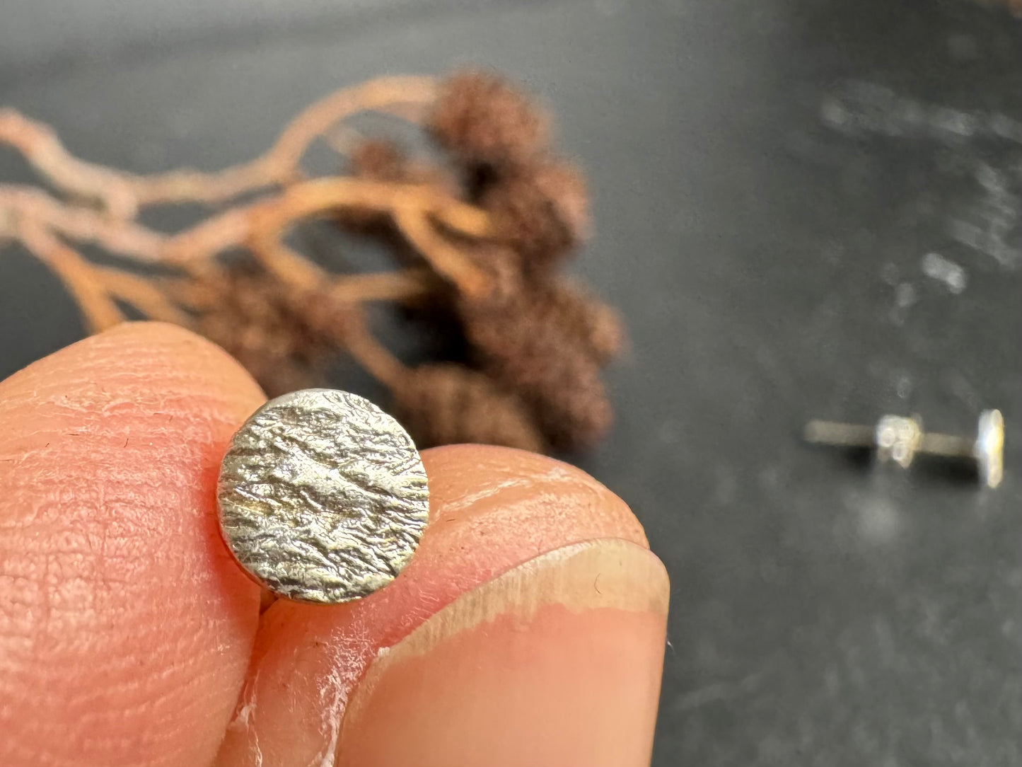 Handmade fine silver ripple heart stud earrings