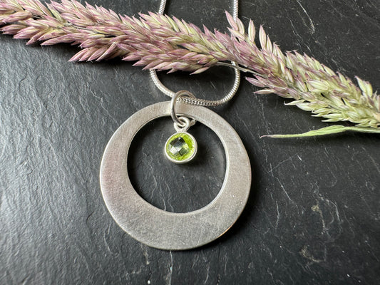 Handmade silver circle and gemstone pendant necklace