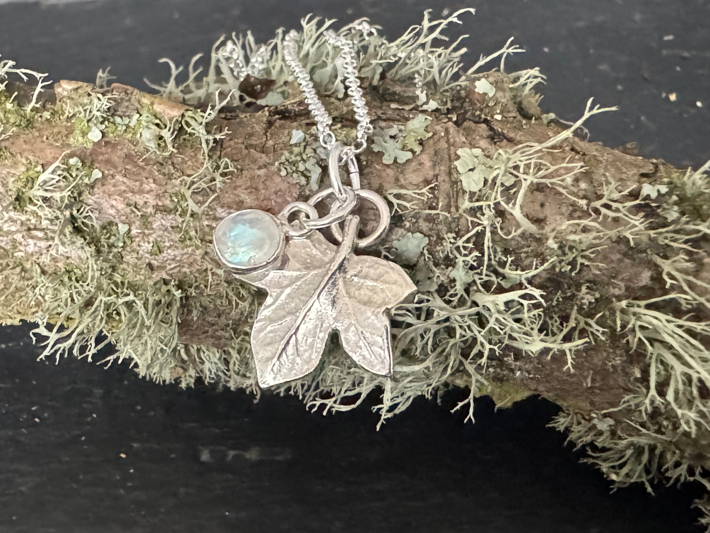 Silver Ivy Leaf and Moonstone pendant
