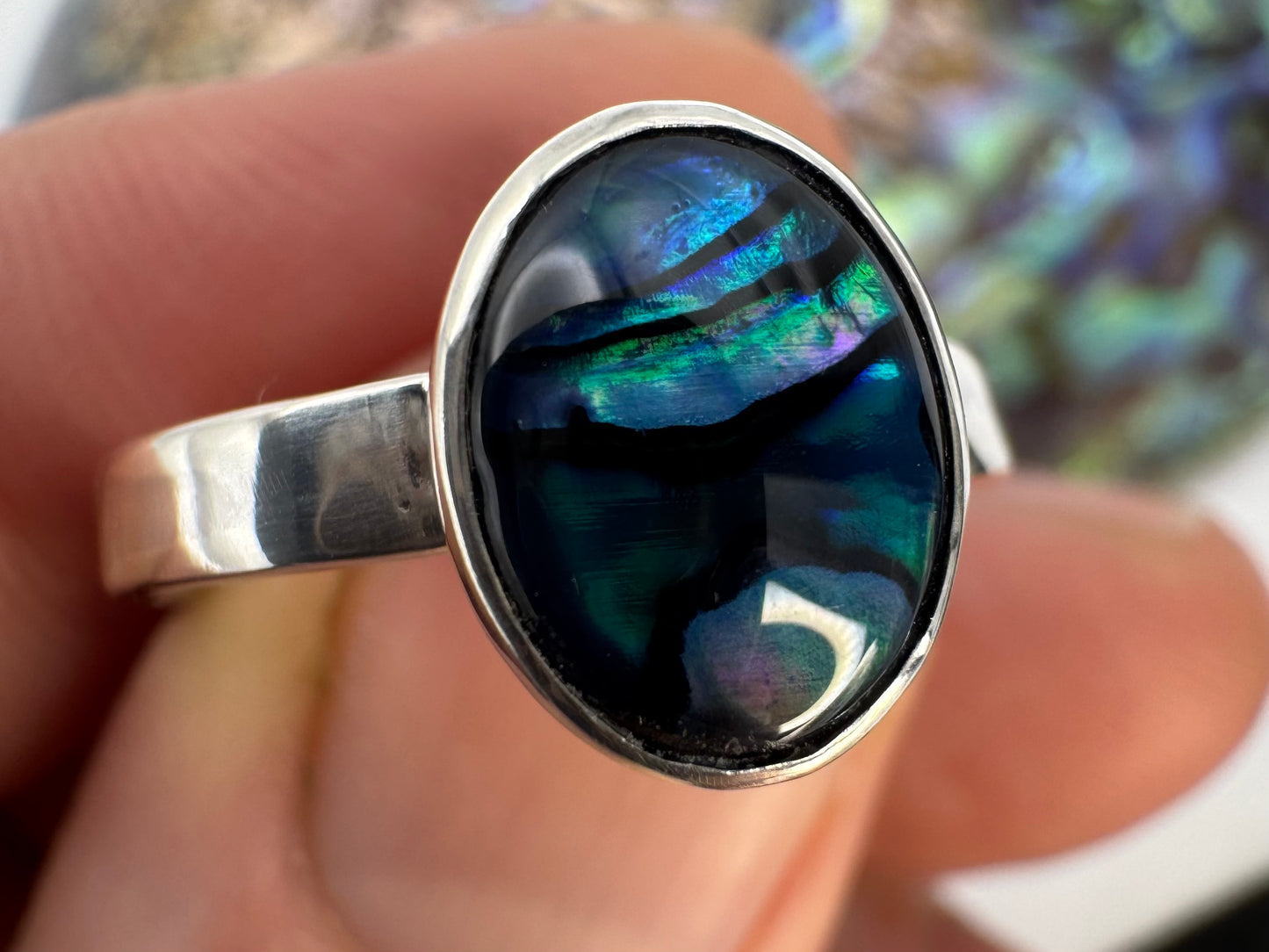 Paua shell silver ring
