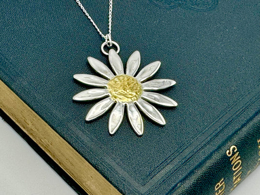 Large handmade silver and gold daisy pendant