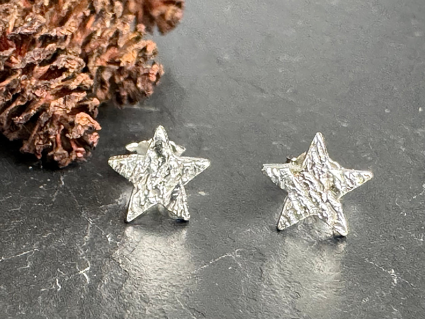 Handmade fine silver ripple heart stud earrings