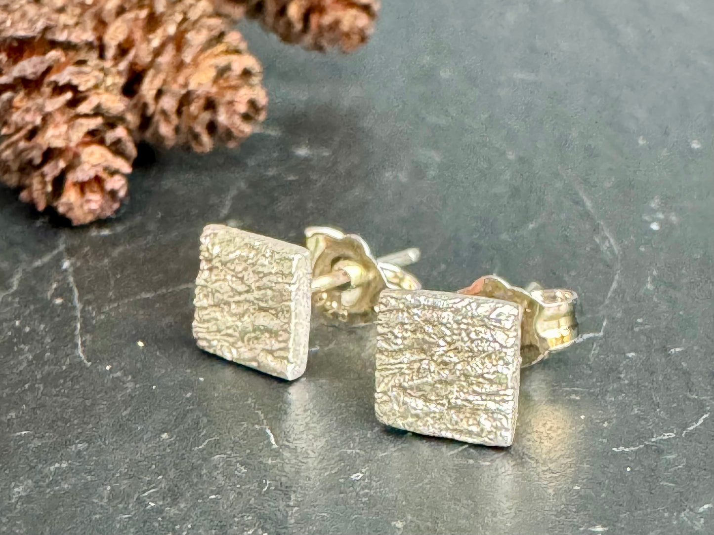 Handmade fine silver ripple heart stud earrings