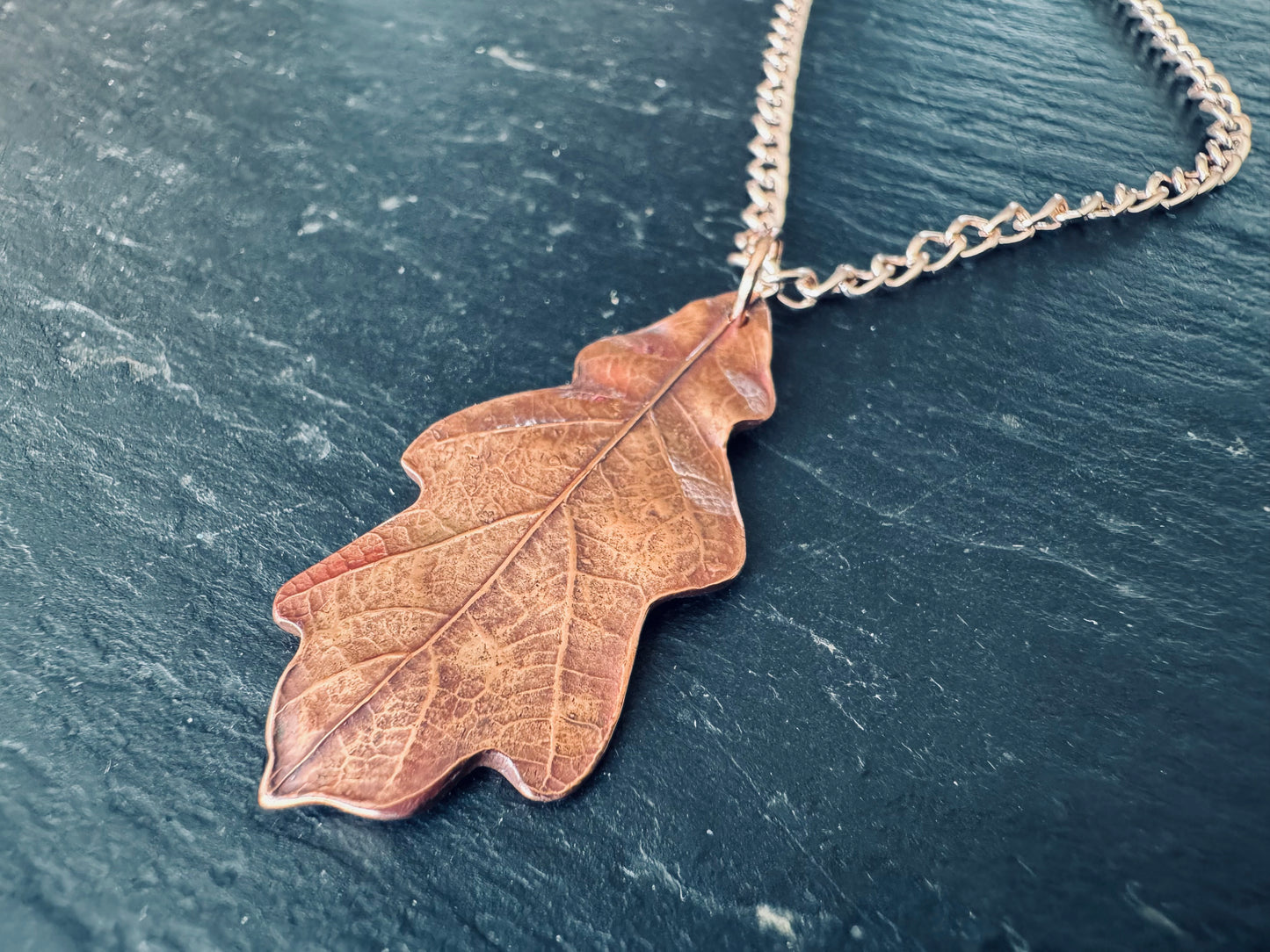 Copper oak leaf pendant