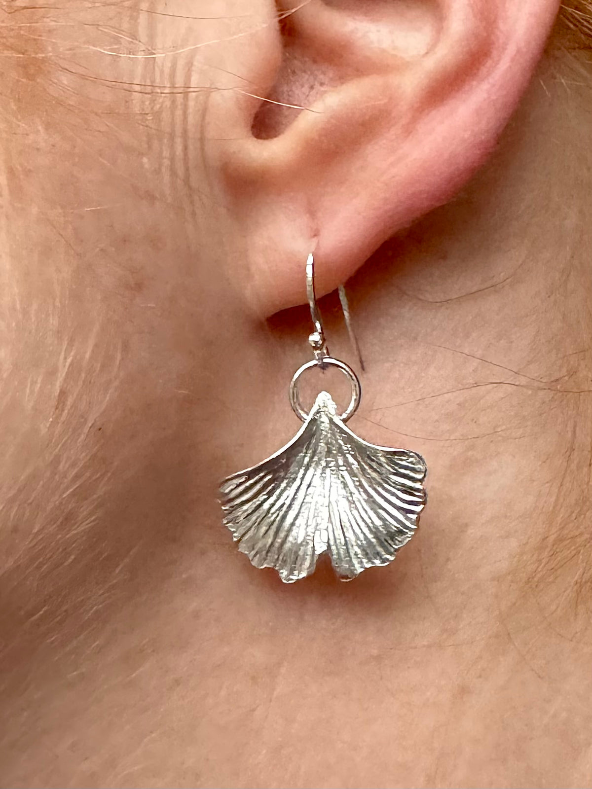 Ginkgo leaf silver drop earrings