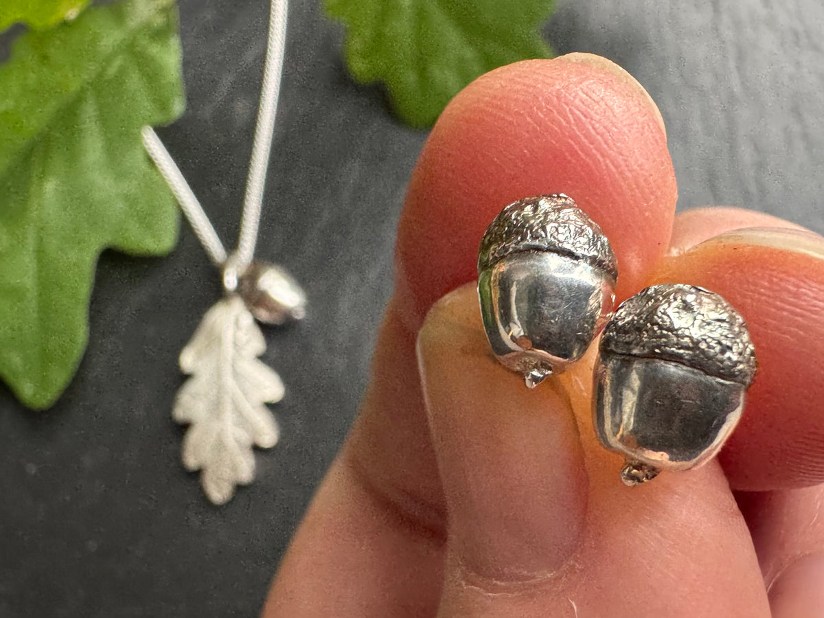 Handmade Silver Acorn Stud Earrings