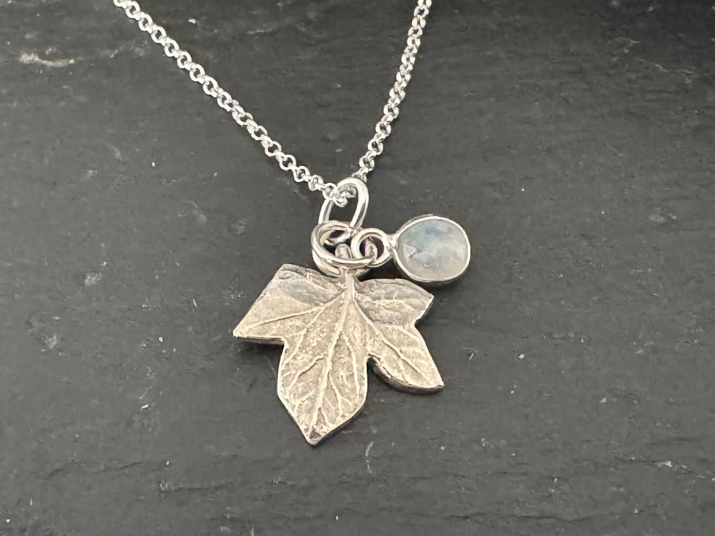 Silver Ivy Leaf and Moonstone pendant