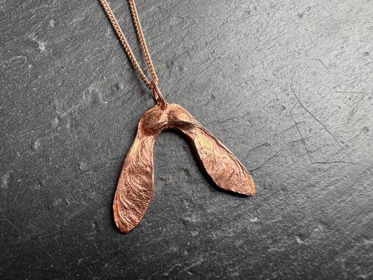 Handmade Copper Sycamore Seed Pendant