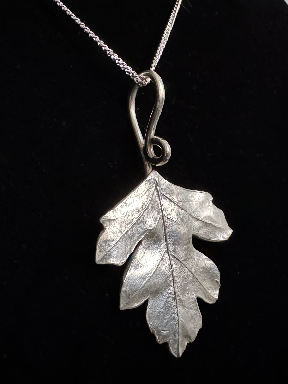 Handmade Silver Hawthorn leaf pendant
