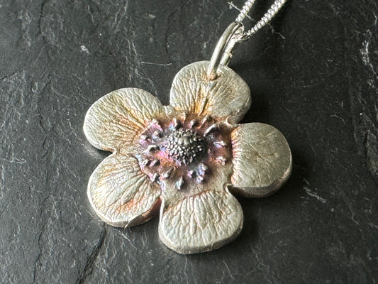 Handmade strawberry flower silver pendant necklace