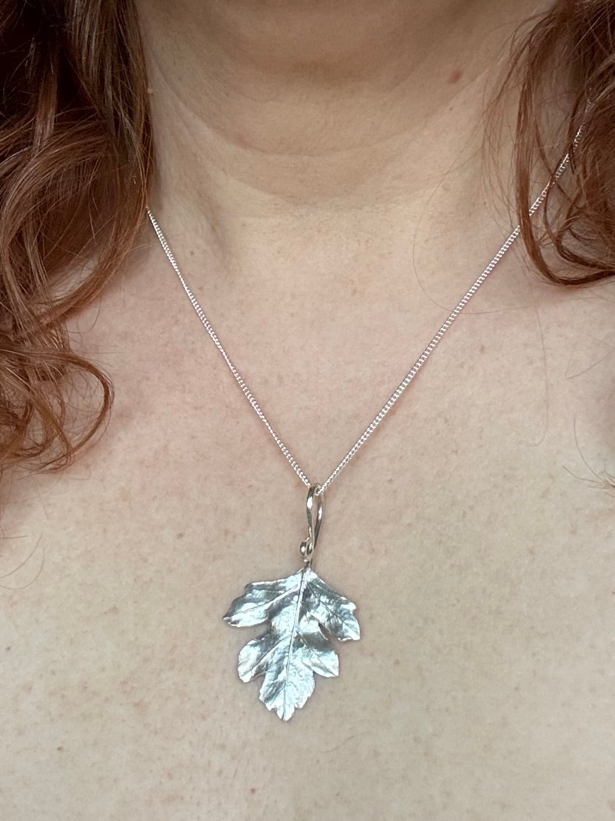 Handmade Silver Hawthorn leaf pendant