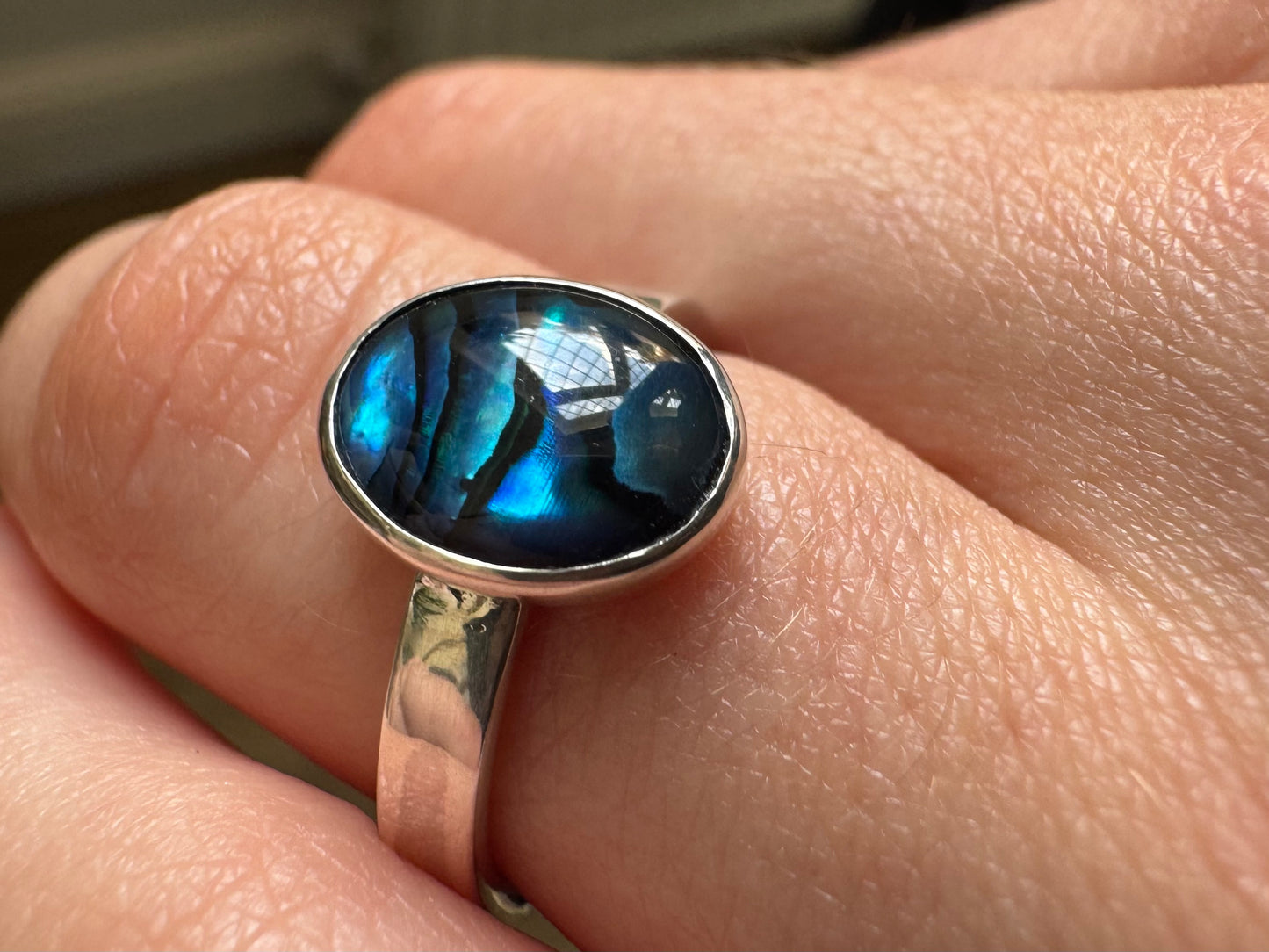 Paua shell silver ring