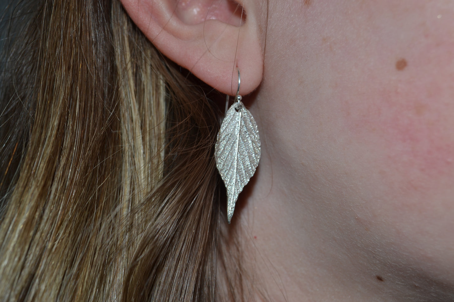 Handmade Fine Silver Bramble Leaf Dangly Earrings