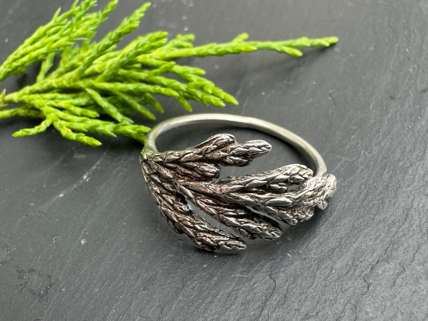 Evergreen leaf Sterling silver ring