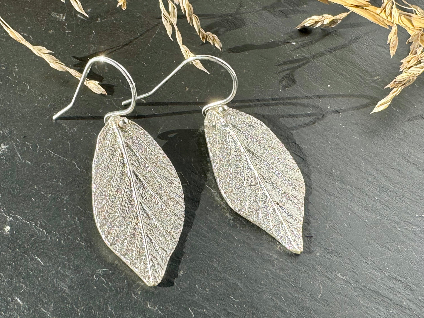 Handmade Fine Silver Bramble Leaf Dangly Earrings