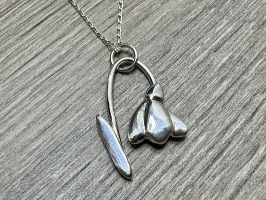 Handmade silver snowdrop pendant necklace