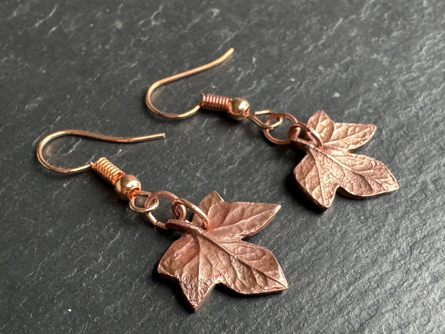 Ivy leaf copper dangly earrings
