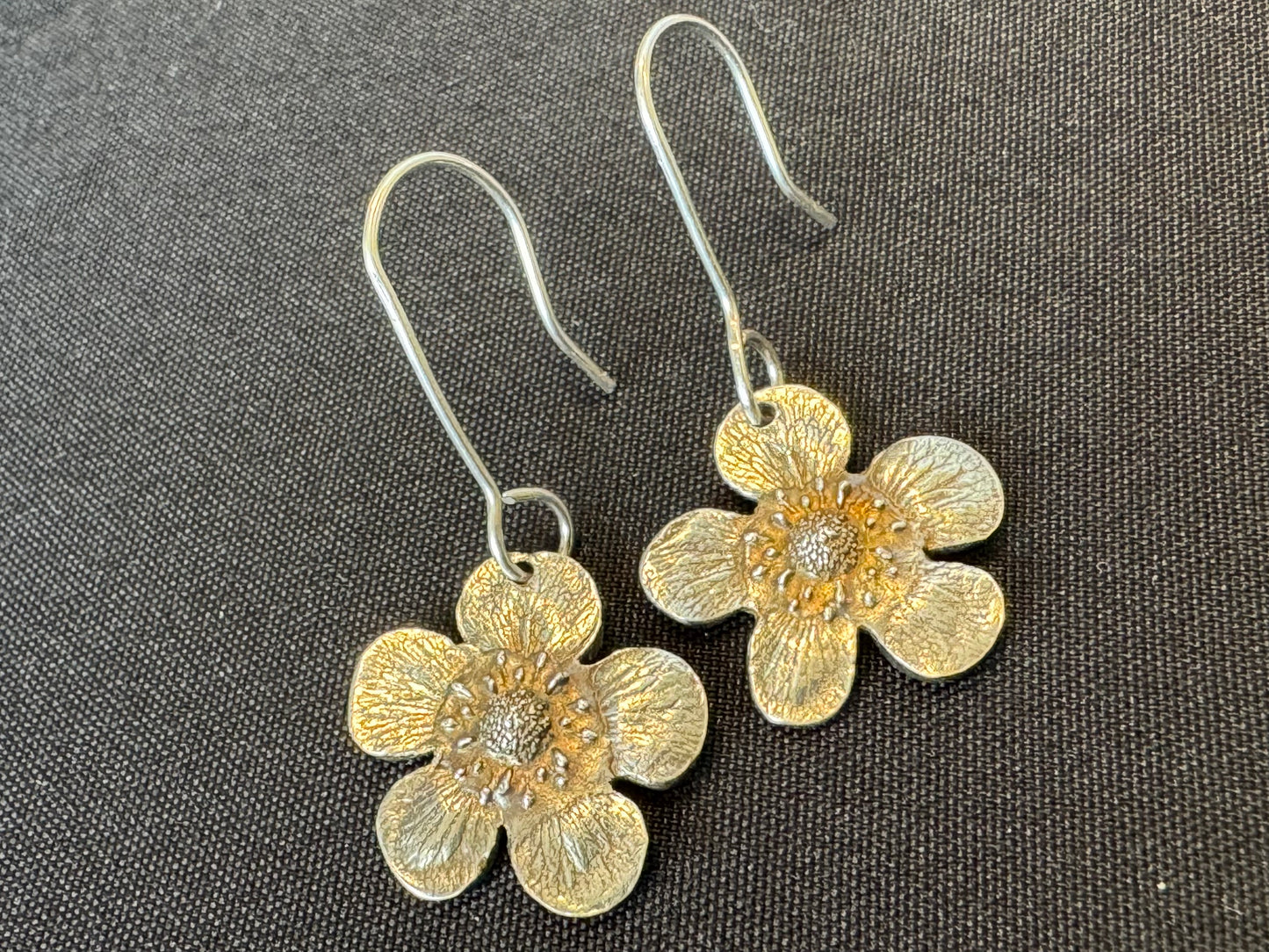 Handmade Fine Silver Strawberry flower earrings