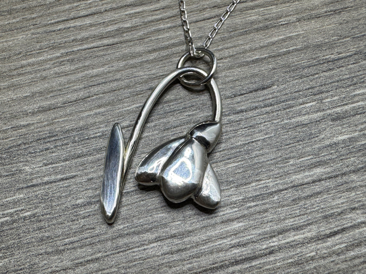 Handmade silver snowdrop pendant necklace