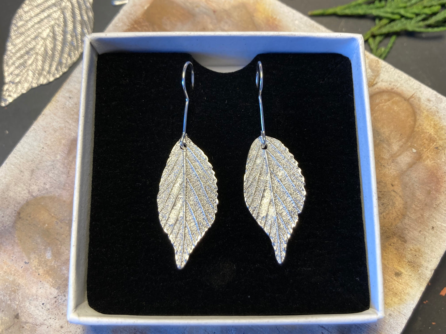 Handmade Fine Silver Bramble Leaf Dangly Earrings