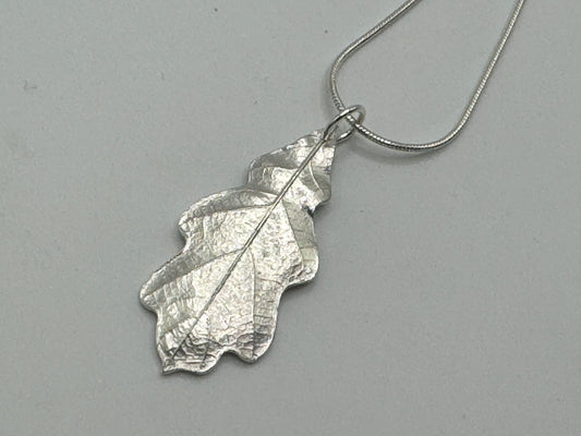 Handmade fine silver oak leaf pendant