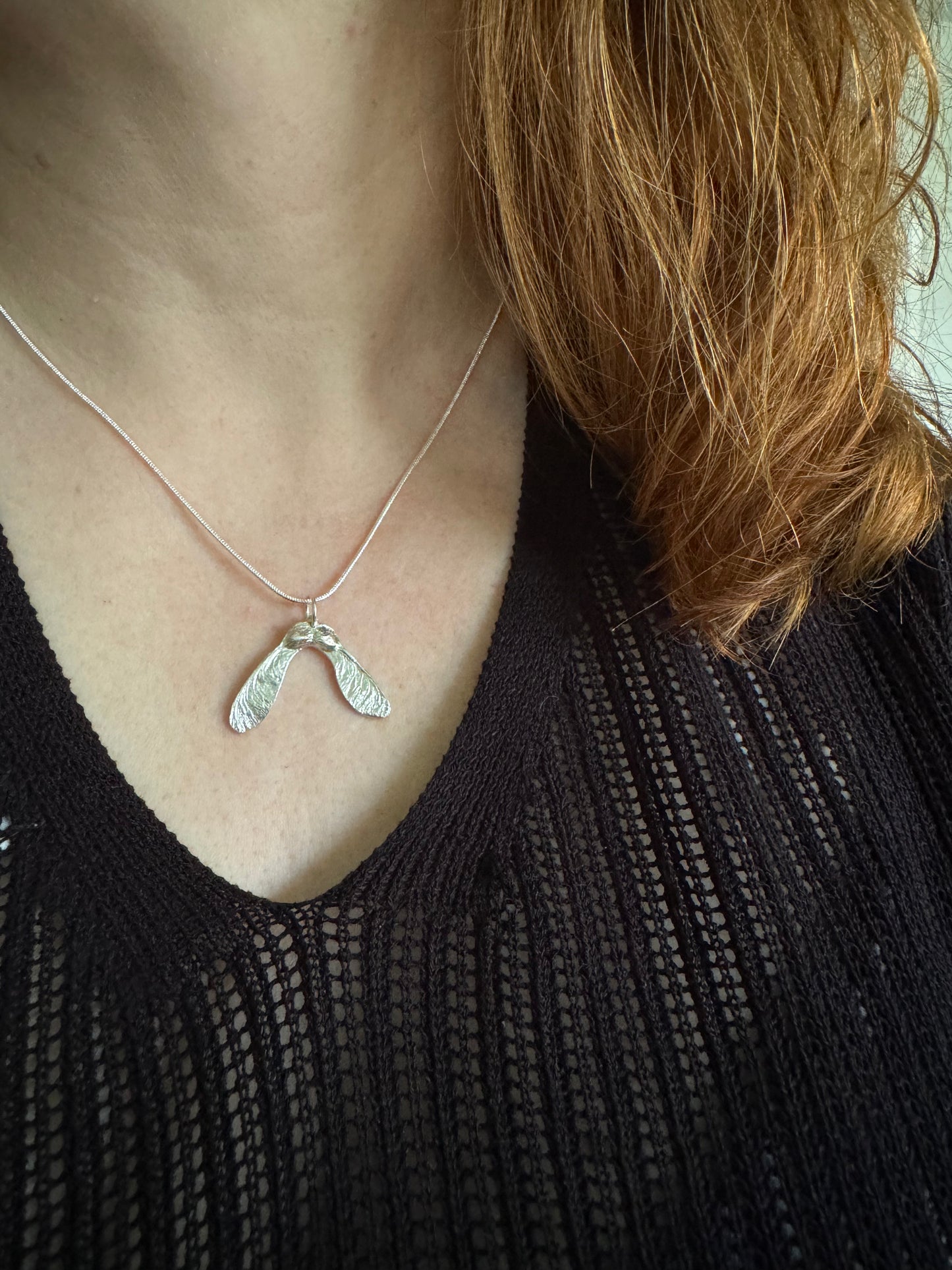 Handmade Fine Silver Sycamore Seed Pendant Necklace