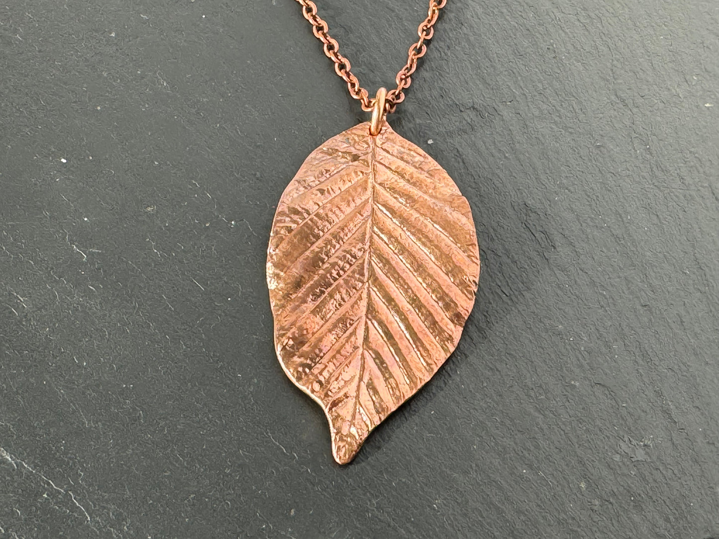 Handmade Copper Beech leaf pendant necklace