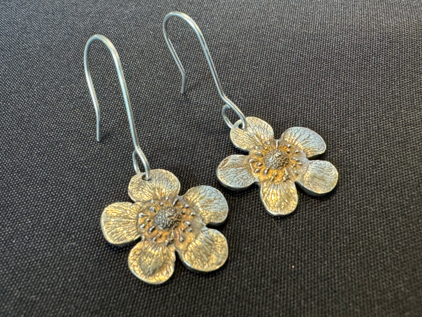 Handmade Fine Silver Strawberry flower earrings