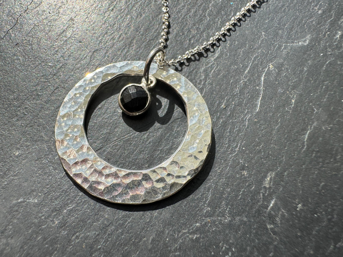 Handmade silver circle and gemstone pendant necklace