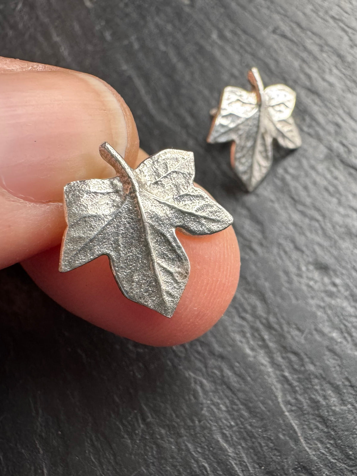 Silver Ivy Leaf stud earrings