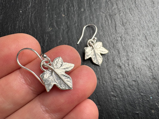 Handmade Fine Silver Baby Ivy Leaf Dangly Earrings