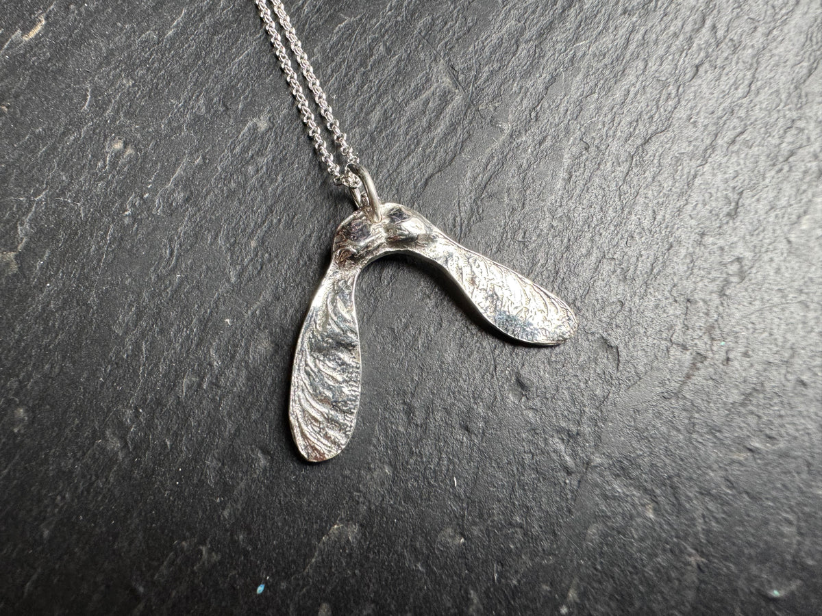 Silver Sycamore Seed Pendant Necklace