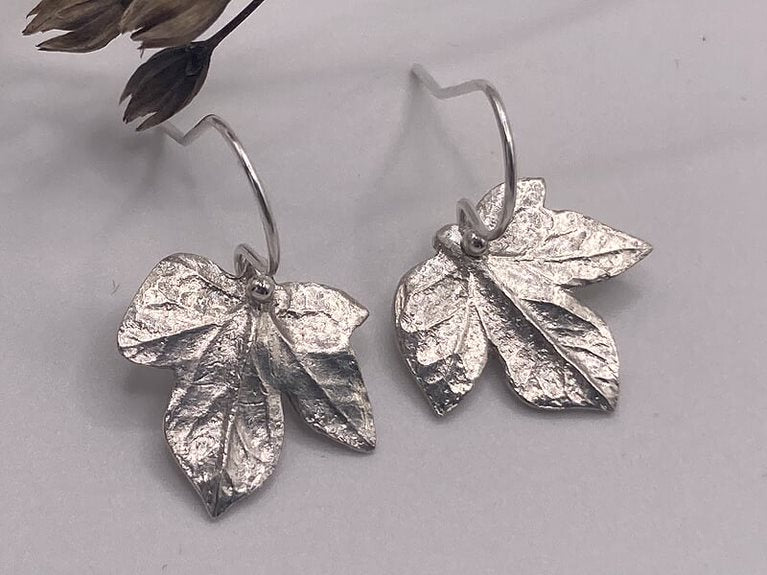 Handmade Fine Silver Baby Ivy Leaf Dangly Earrings