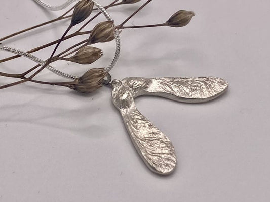 Handmade Fine Silver Sycamore Seed Pendant Necklace