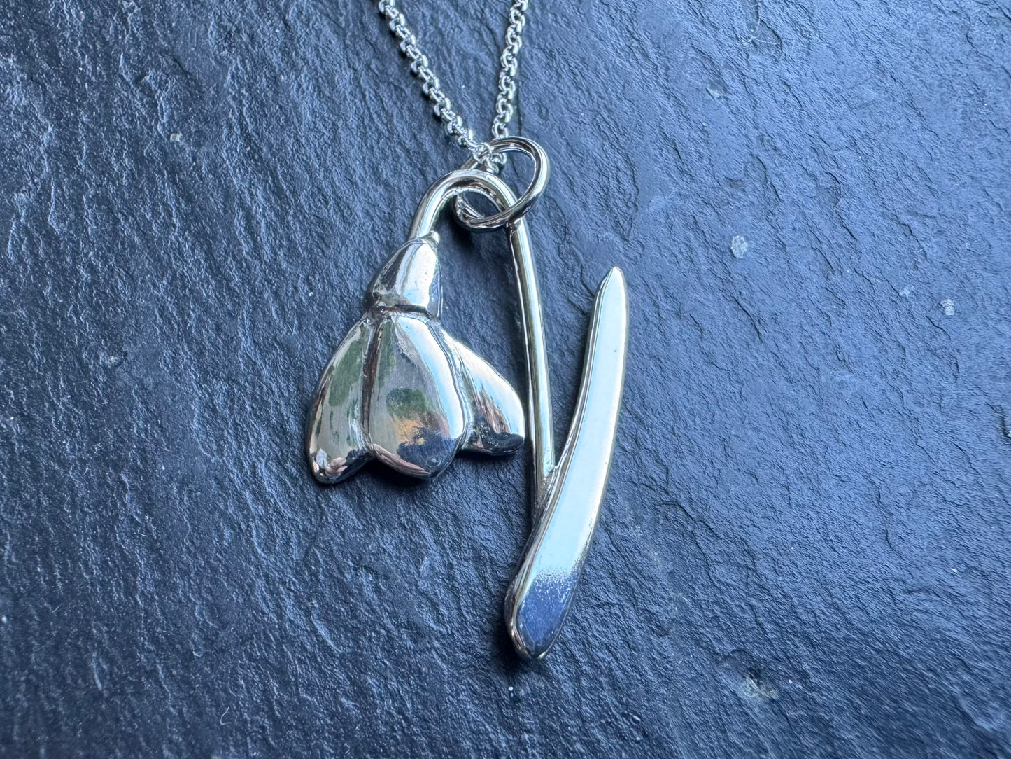 Handmade silver snowdrop pendant necklace