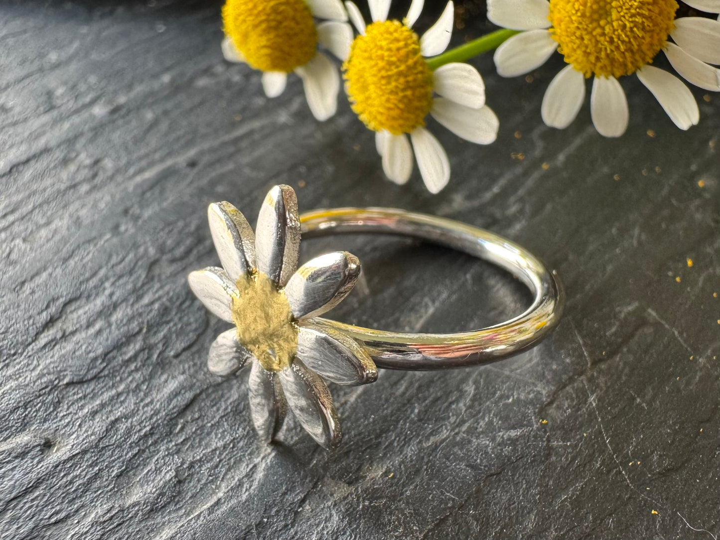 Handmade Silver and Gold Daisy Ring