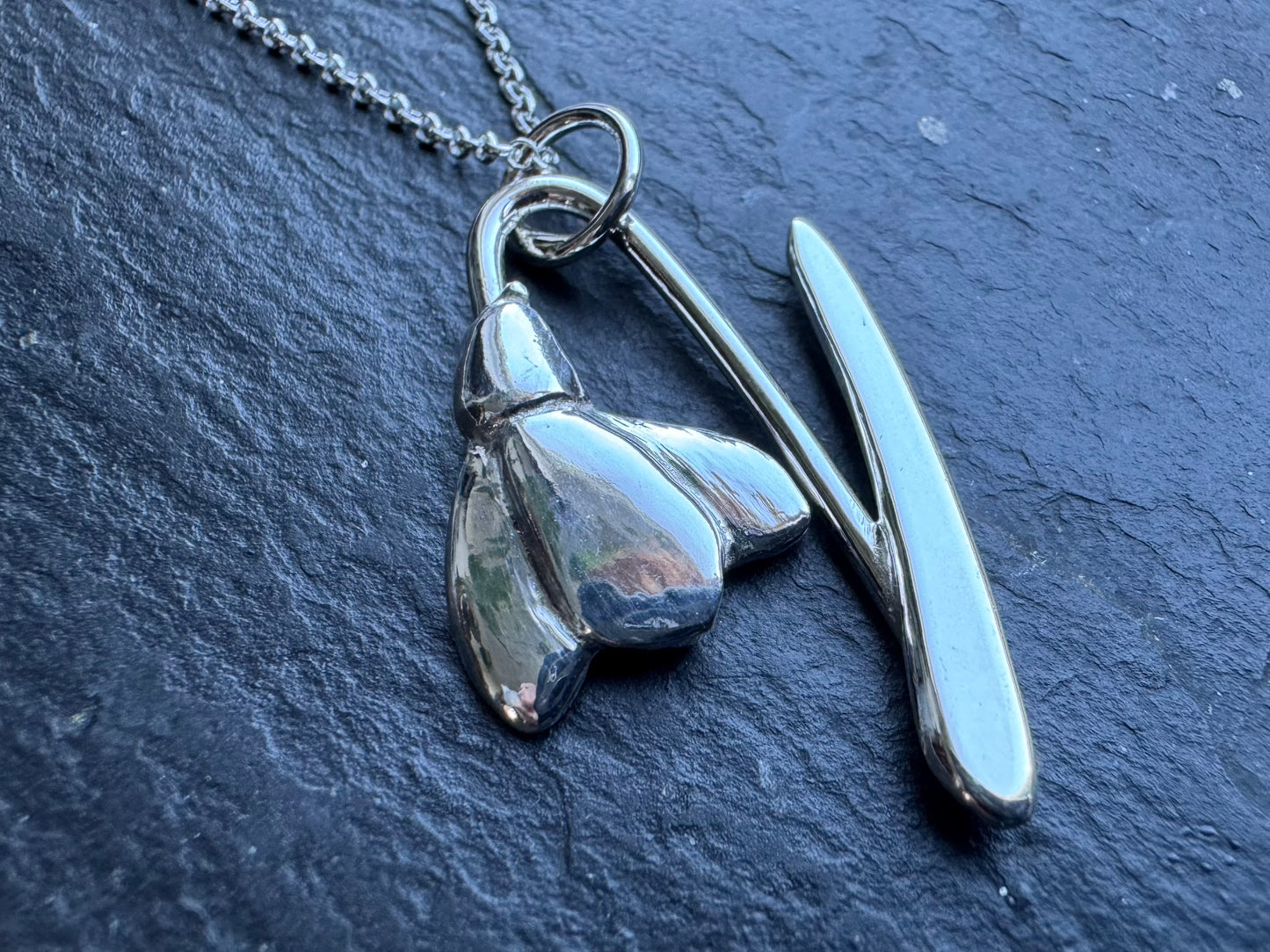 Handmade silver snowdrop pendant necklace