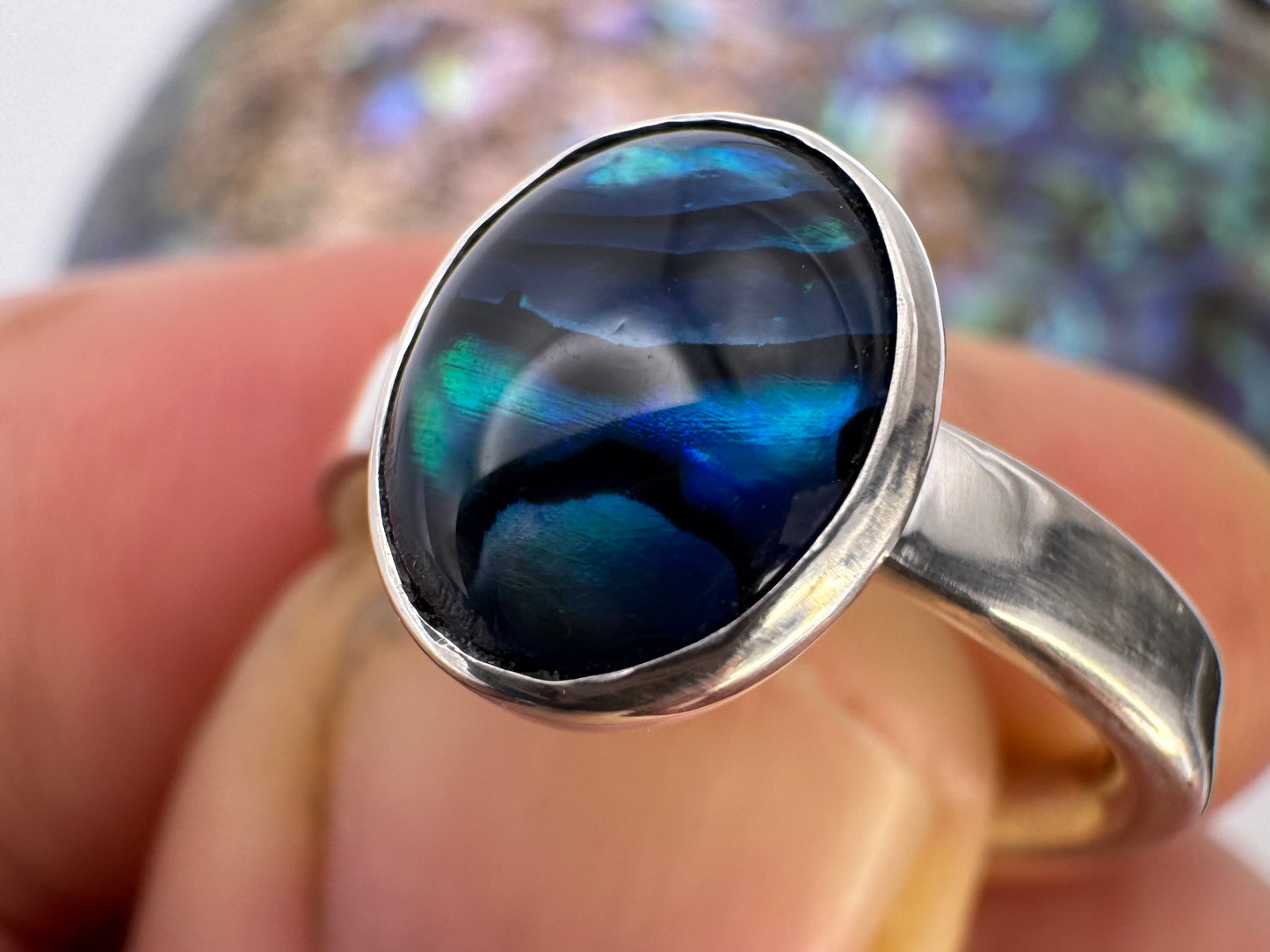 Paua shell silver ring