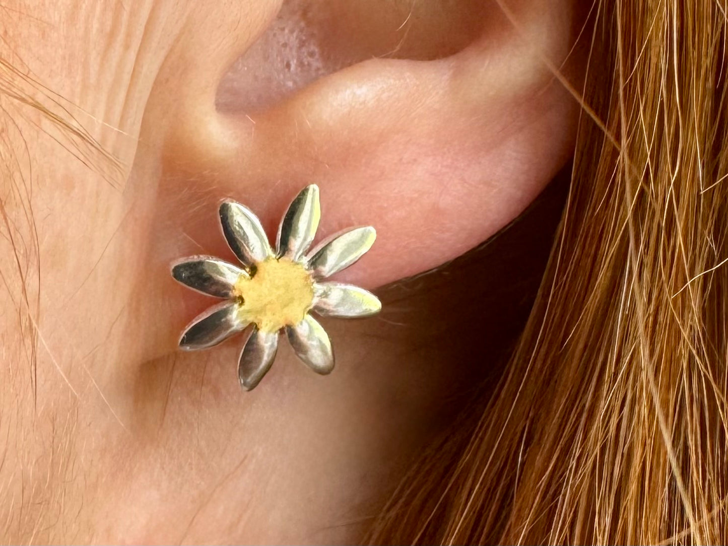 Handmade Silver and Gold Daisy Stud Earrings
