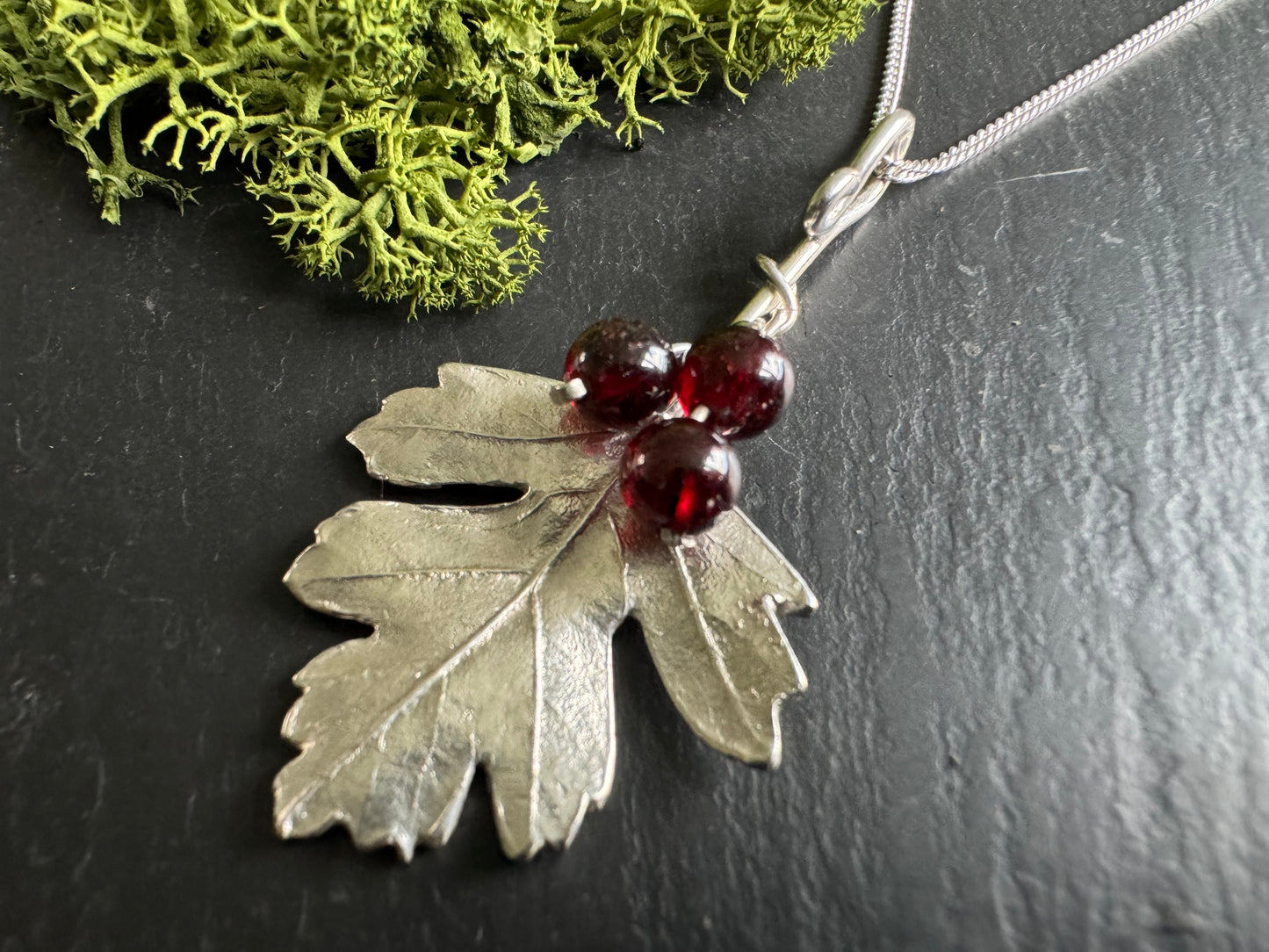 Handmade Silver Hawthorn leaf pendant