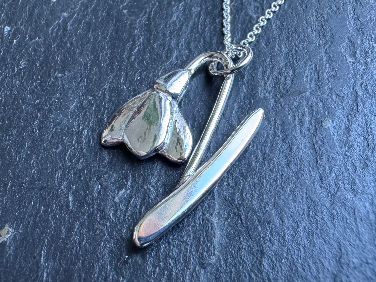 Handmade silver snowdrop pendant necklace
