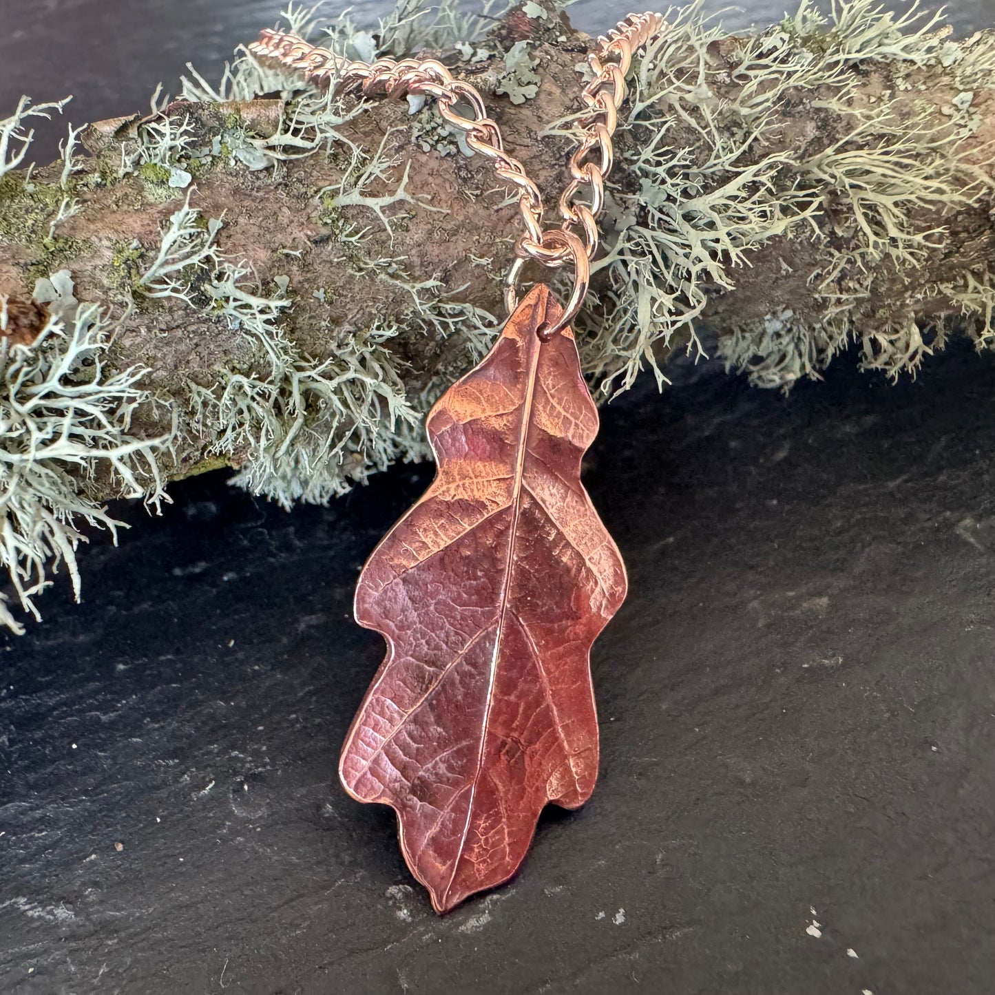 Copper oak leaf pendant