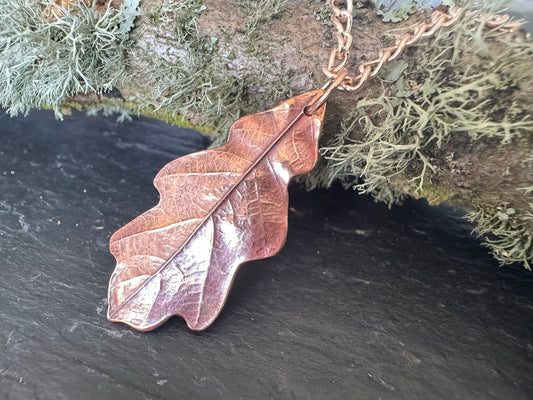 Copper oak leaf pendant
