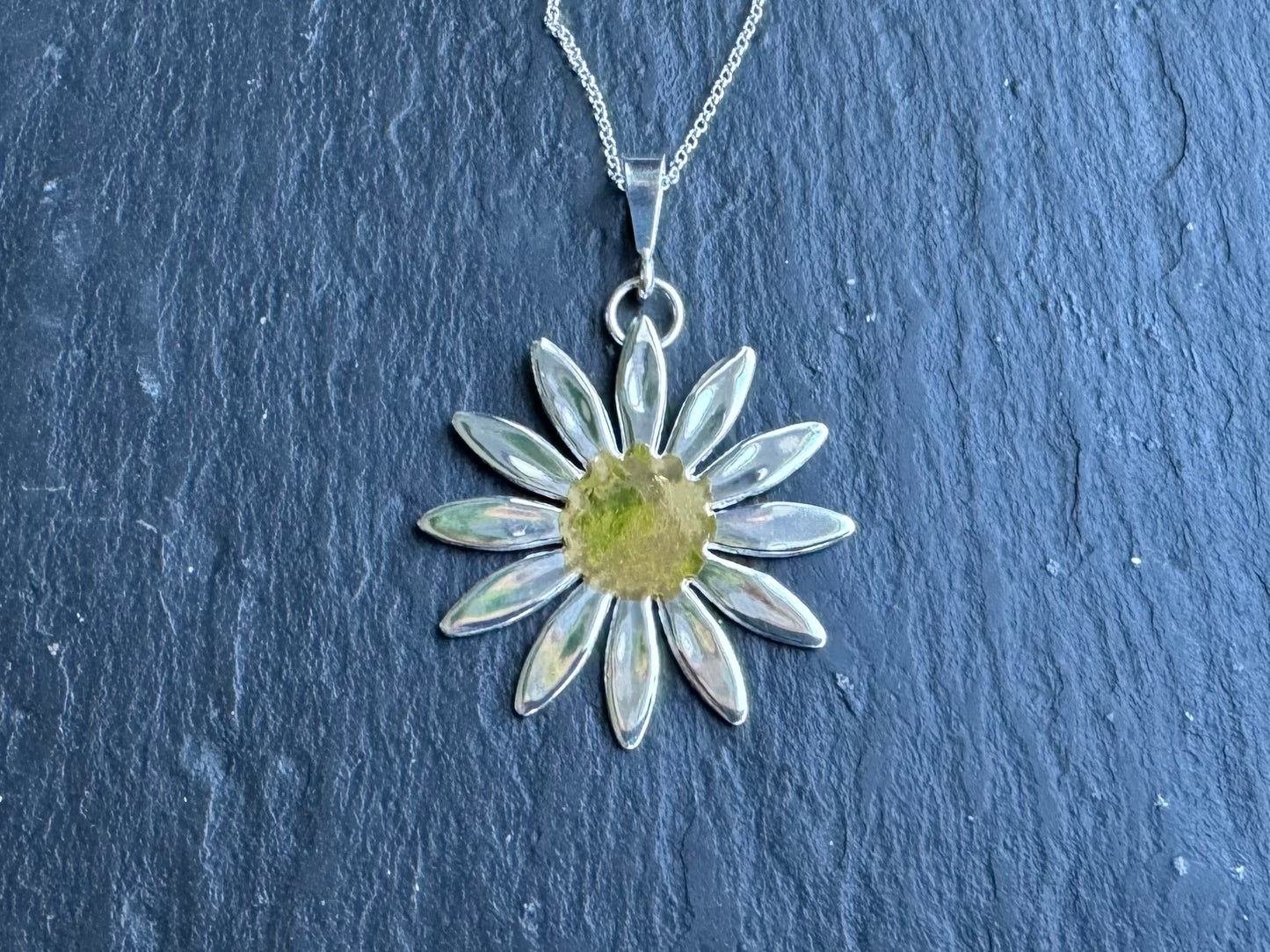 Large handmade silver and 24k gold daisy pendant