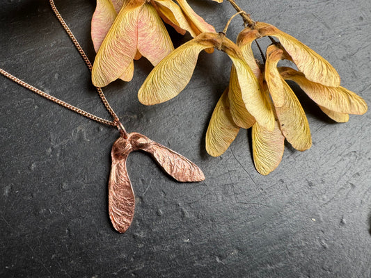 Copper sycamore seed pendant