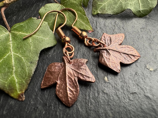 Ivy leaf copper dangly earrings